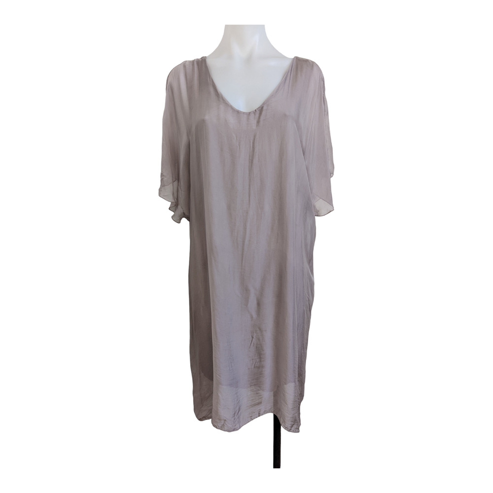 Catwalk Studio One Size Sheer Shift Dress Grey Silk Blend V Neck Short Sleeves